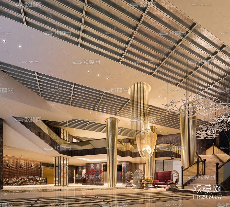 新中式酒店民宿效果图下载（渲染图5）