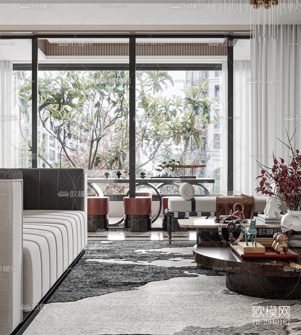 新中式平层效果图下载（渲染图4）