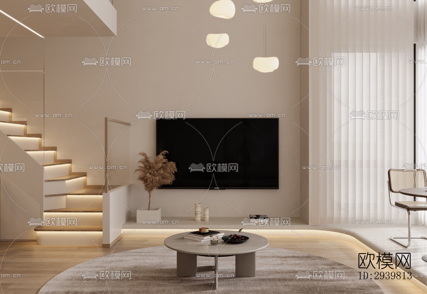 奶油风公寓效果图下载（渲染图9）