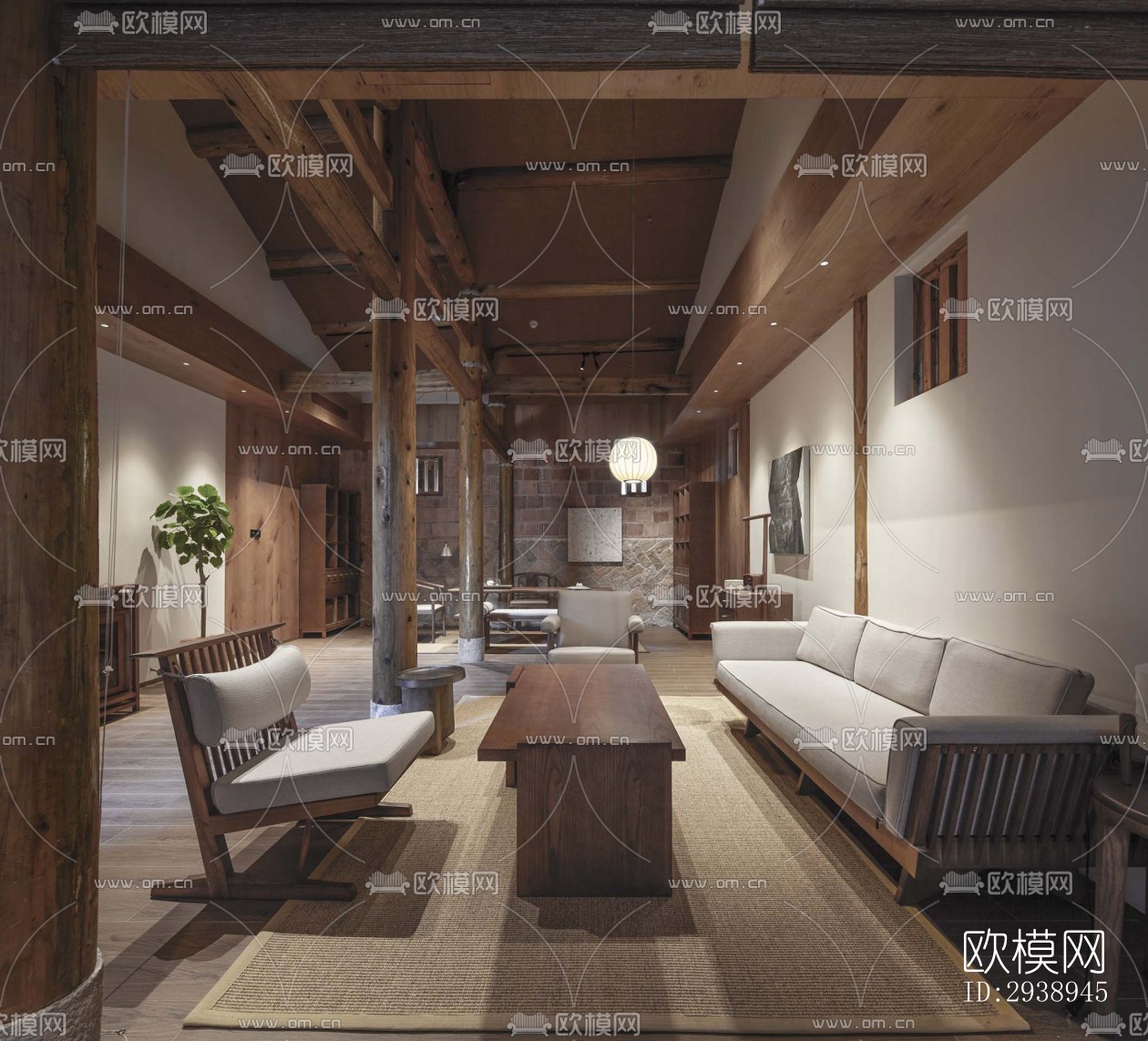 中式酒店民宿效果图下载（渲染图14）