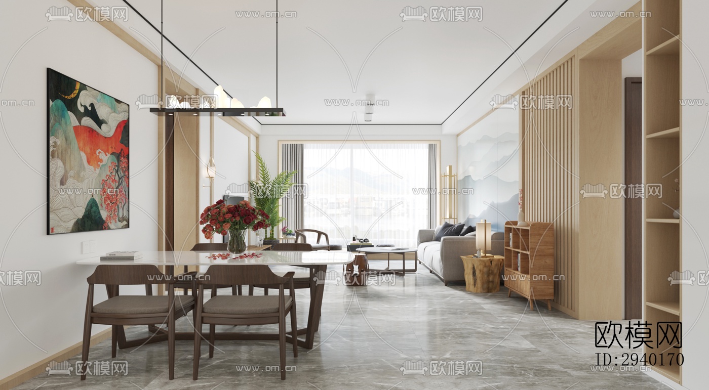 新中式平层效果图下载（渲染图8）