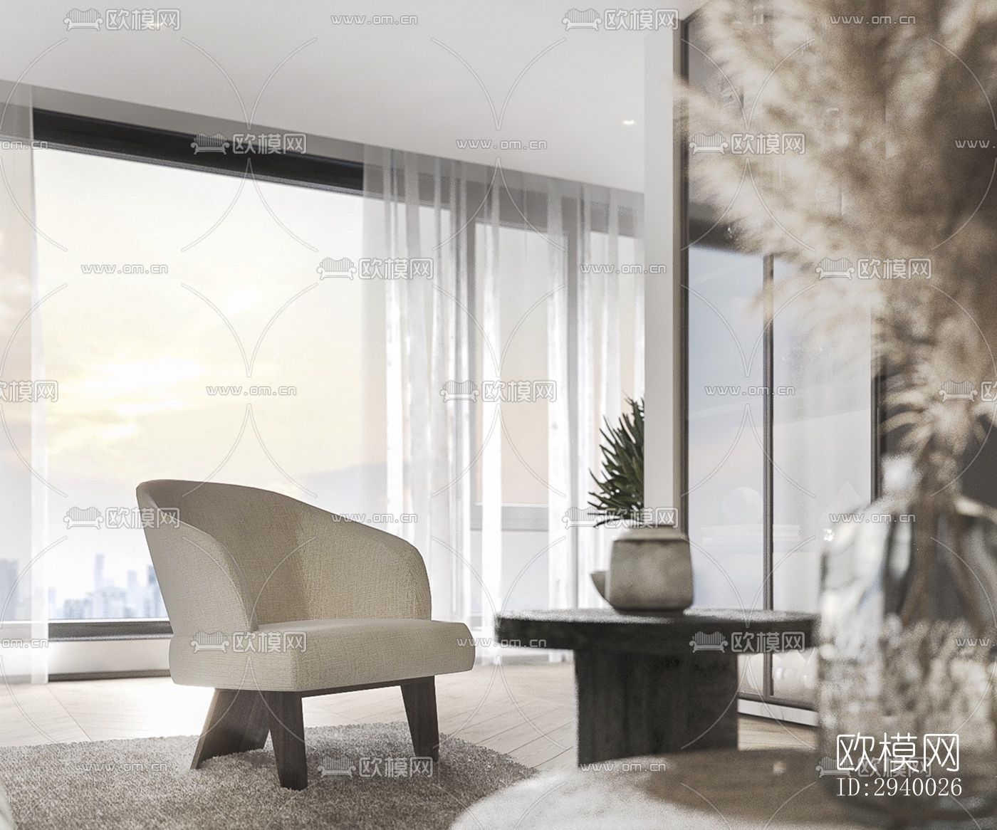 侘寂平层效果图下载（渲染图1）