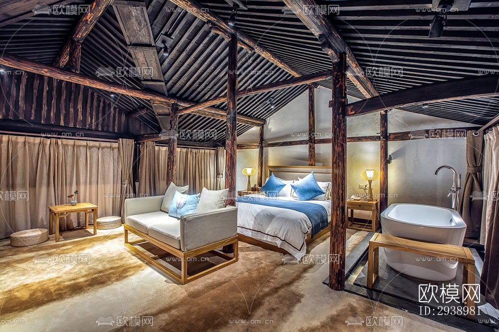 中式酒店民宿效果图下载（渲染图1）