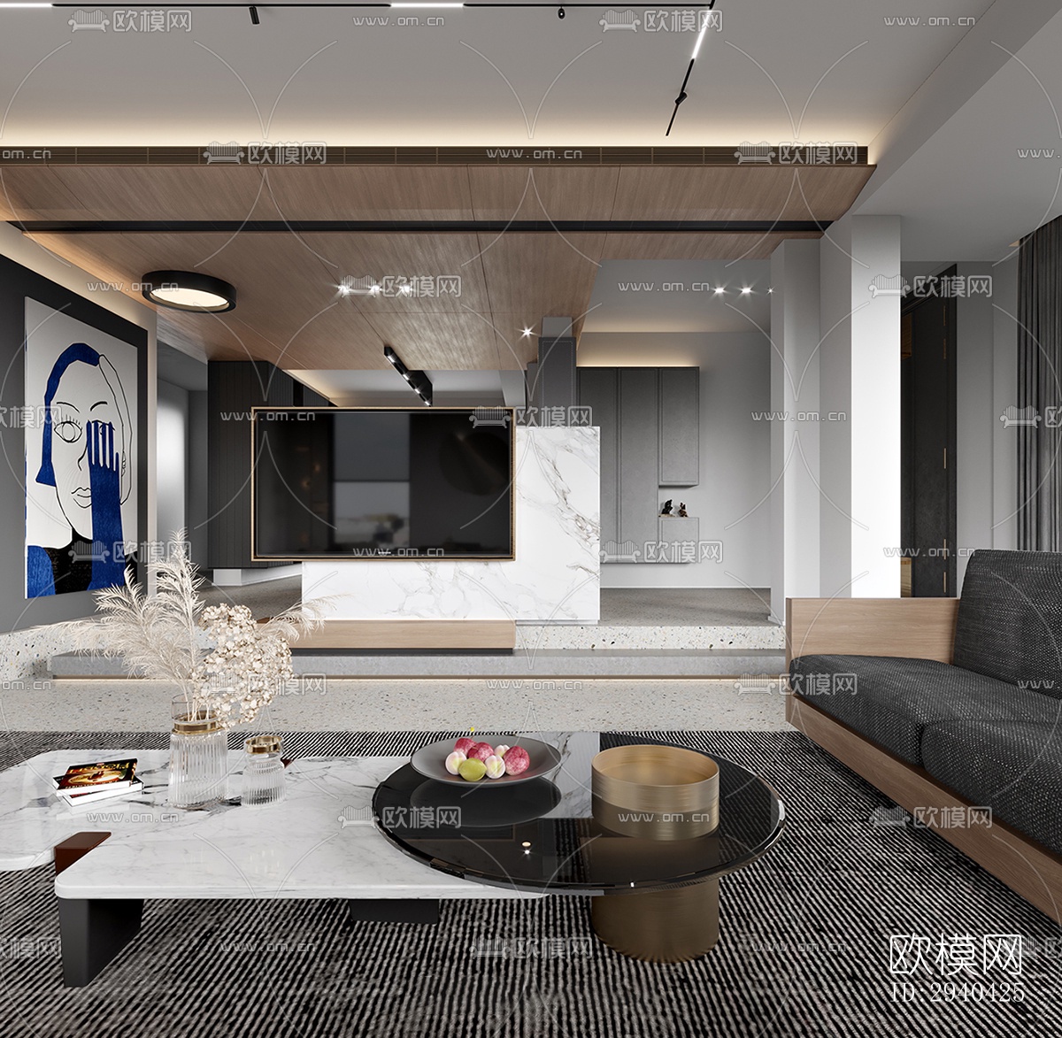 现代平层效果图下载（渲染图1）