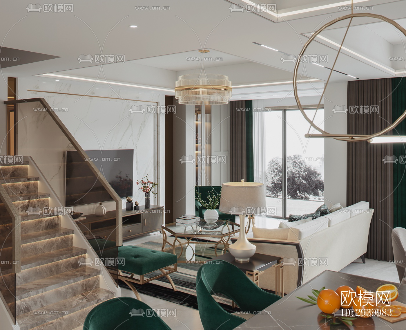 美式复式效果图下载（渲染图9）