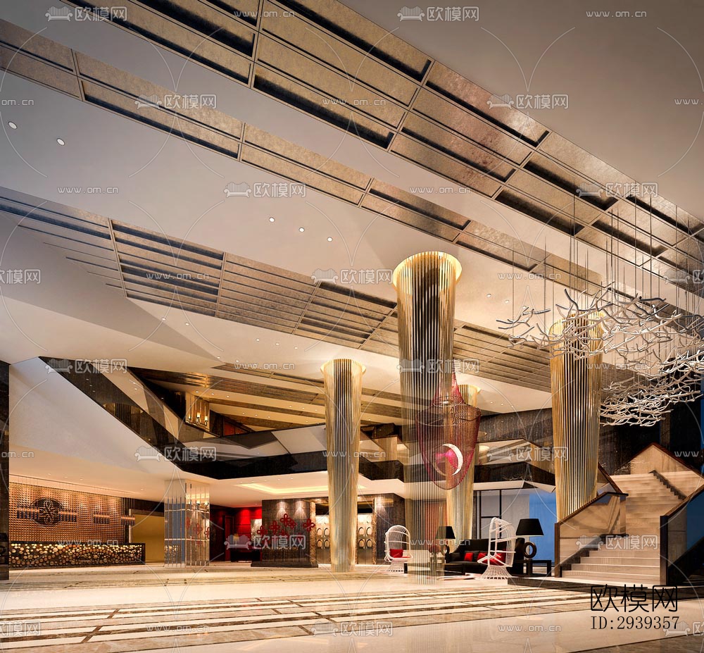 新中式酒店民宿效果图下载（渲染图6）