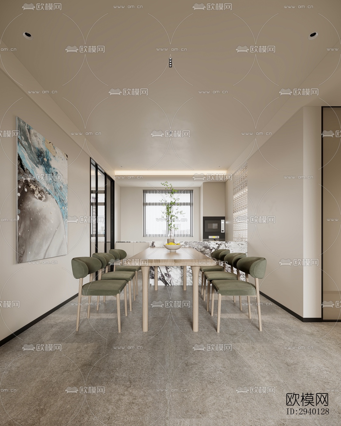 奶油风平层效果图下载（渲染图6）