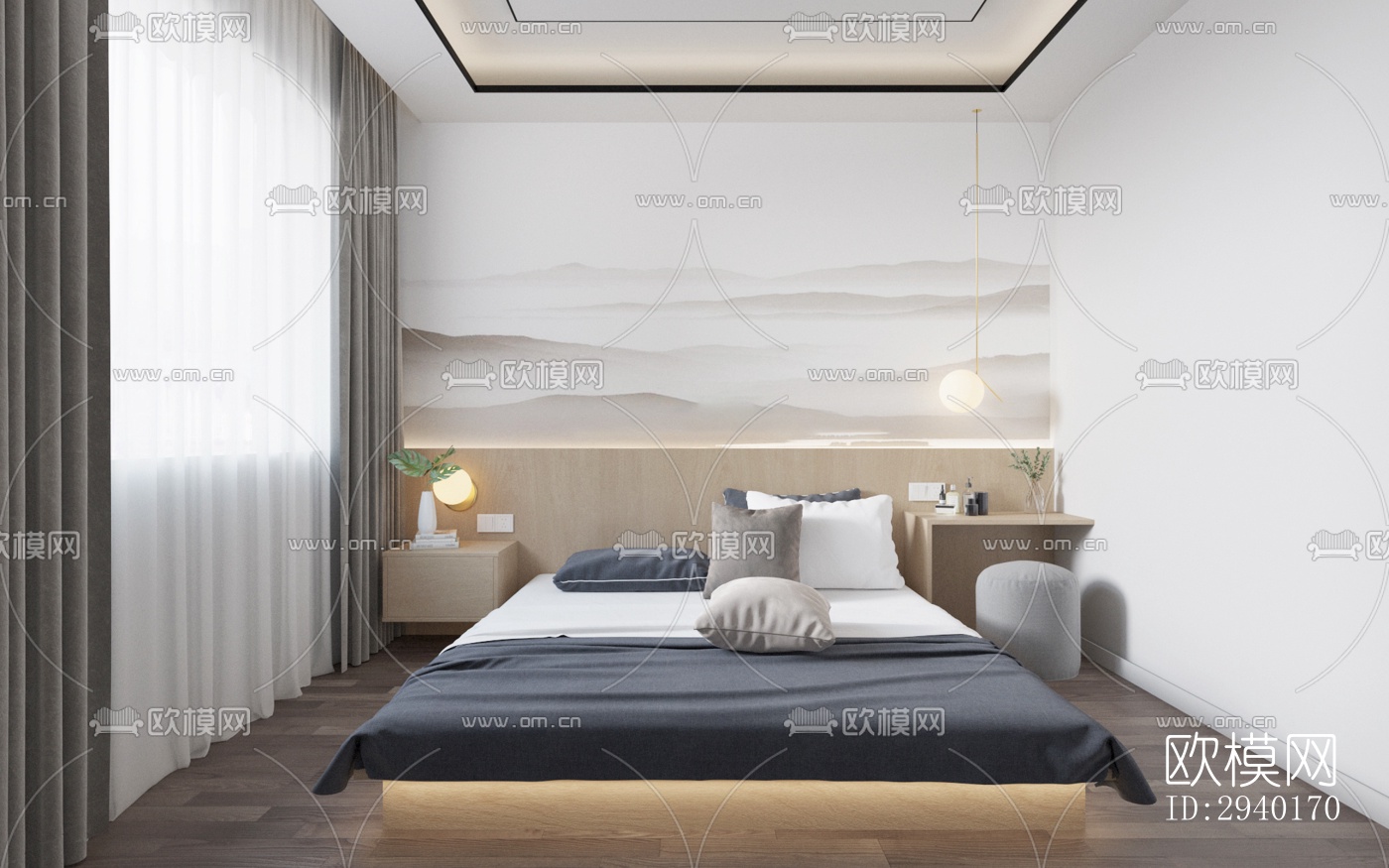 新中式平层效果图下载（渲染图4）