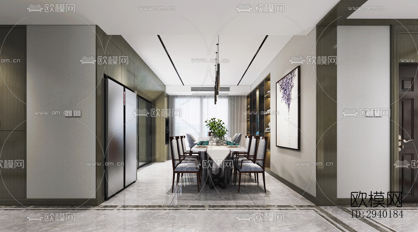 新中式平层效果图下载（渲染图4）