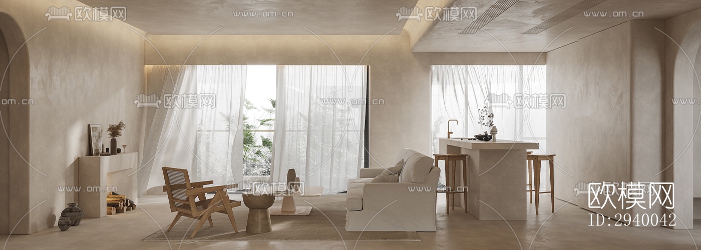 侘寂平层效果图下载（渲染图1）