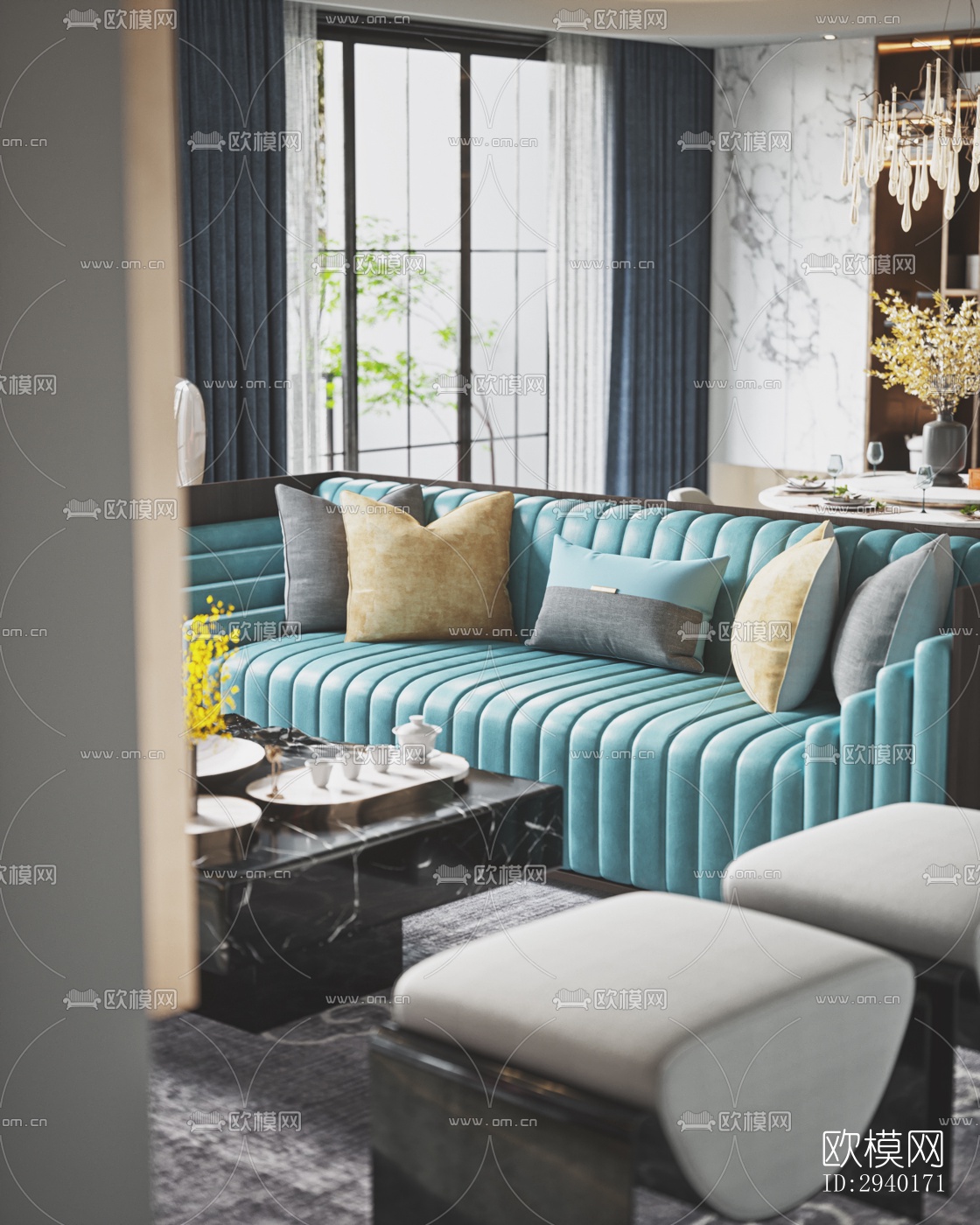 新中式平层效果图下载（渲染图5）