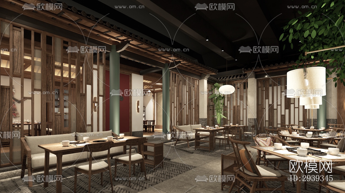 新中式酒店民宿效果图下载（渲染图12）