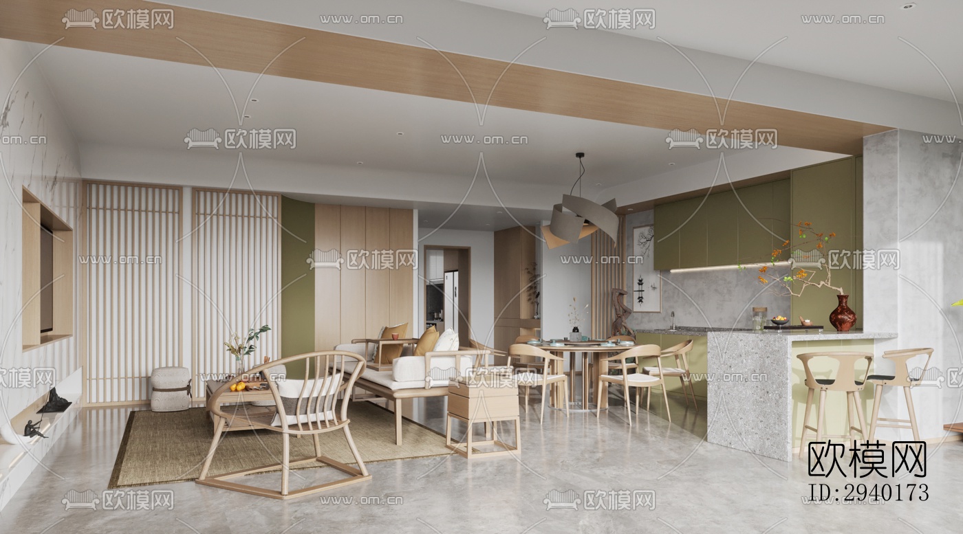 新中式平层效果图下载（渲染图19）