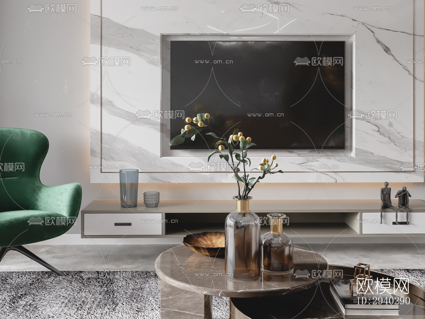 现代平层效果图下载（渲染图2）