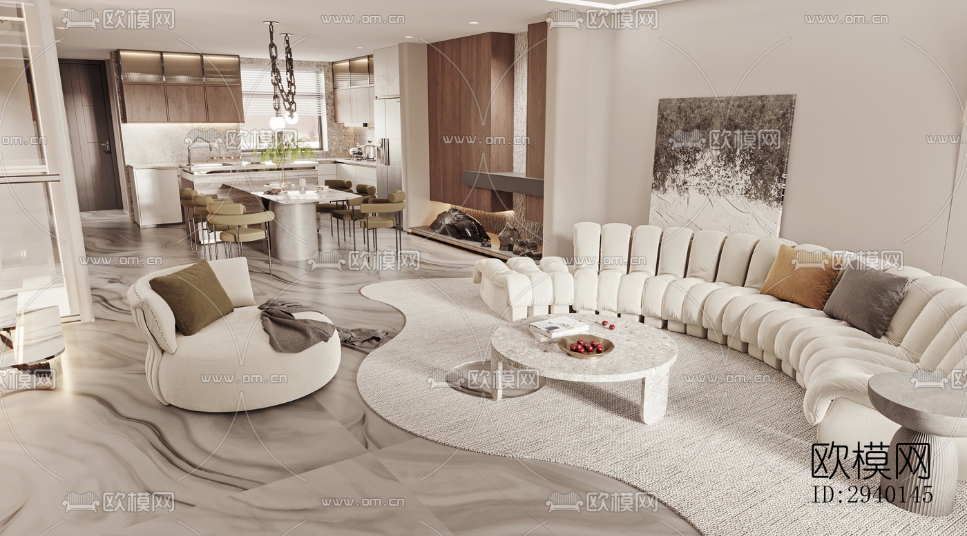 奶油风平层效果图下载（渲染图9）