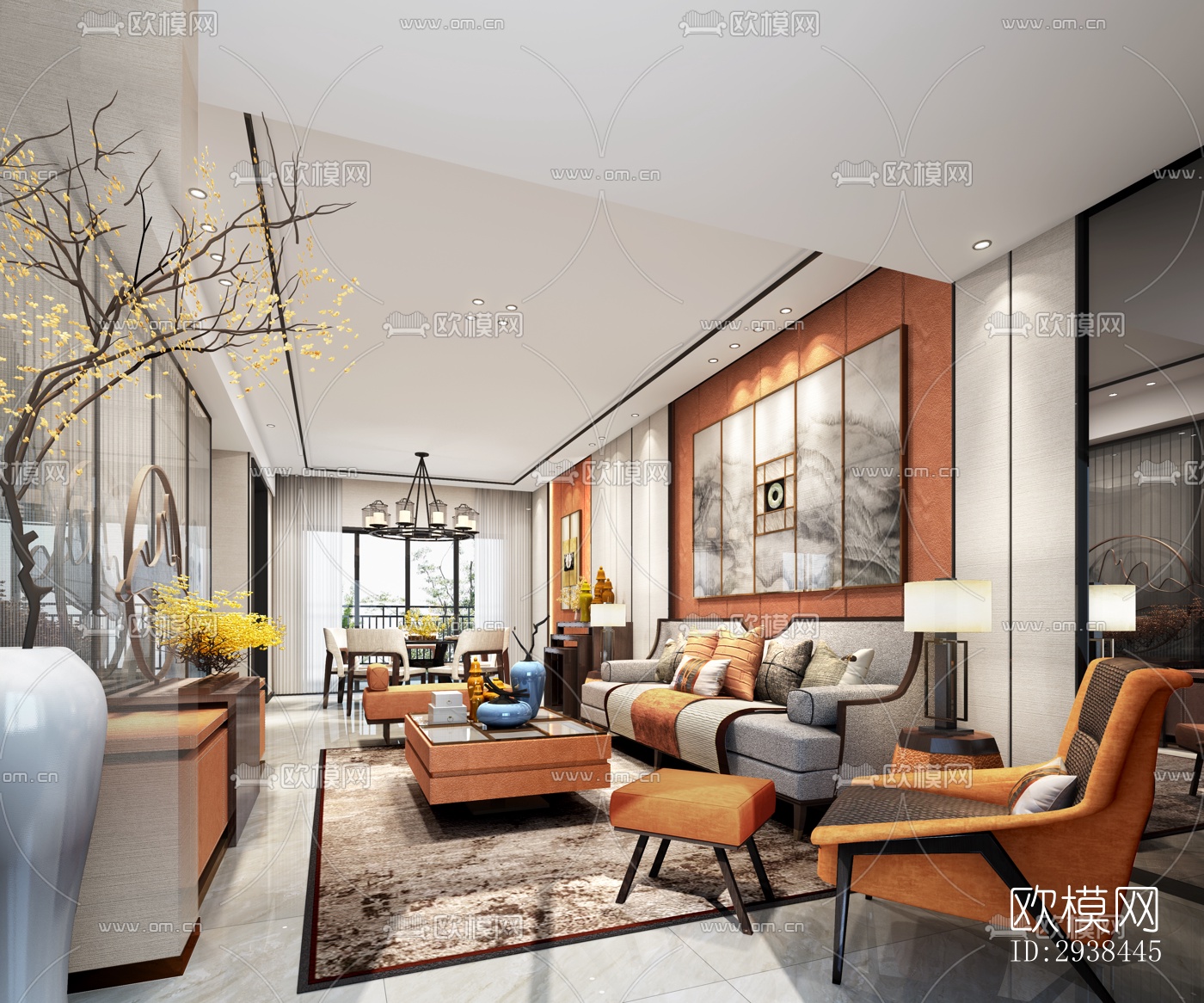 新中式售楼处效果图下载（渲染图5）