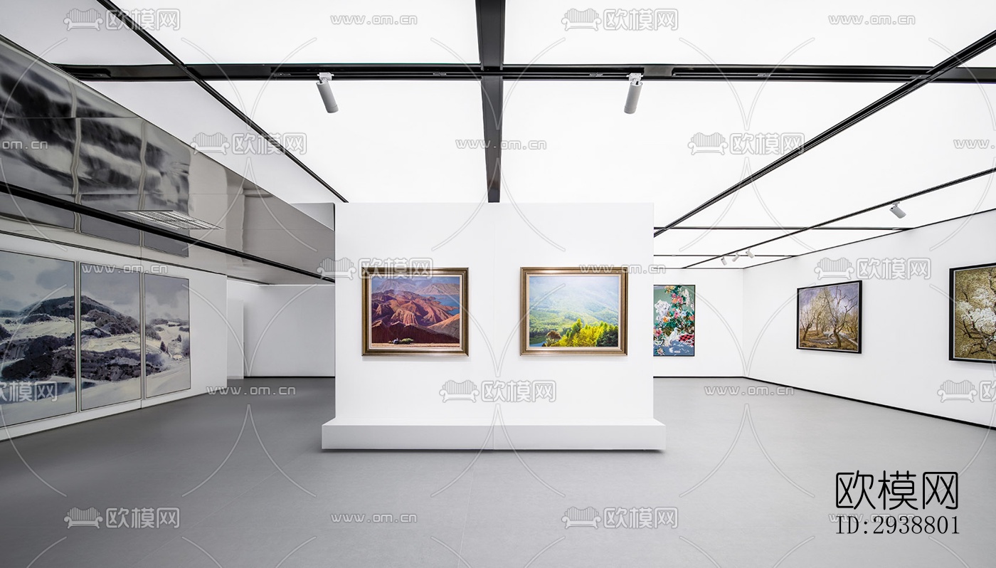 高级灰展览展厅效果图下载（渲染图2）