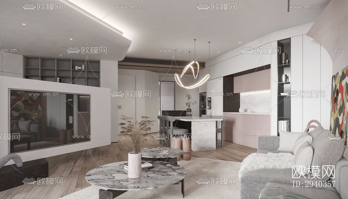 现代平层效果图下载（渲染图10）