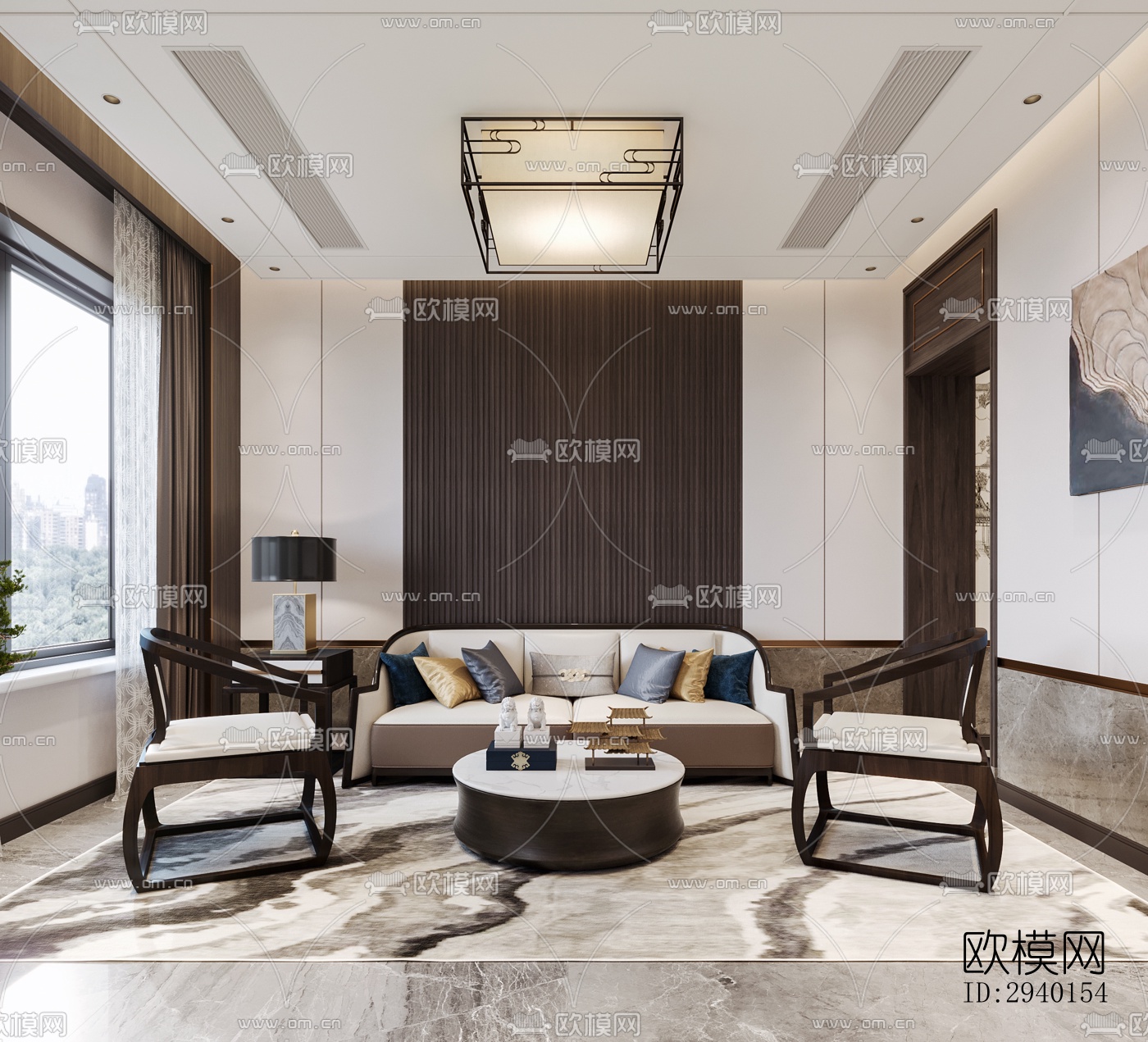 新中式平层效果图下载（渲染图20）