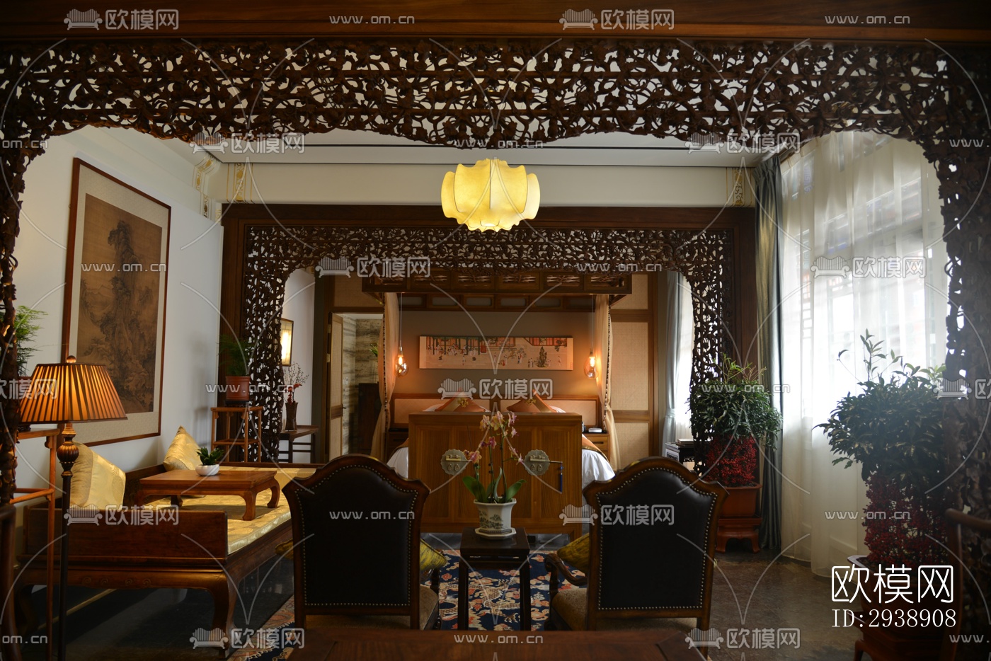 中式酒店民宿效果图下载（渲染图7）