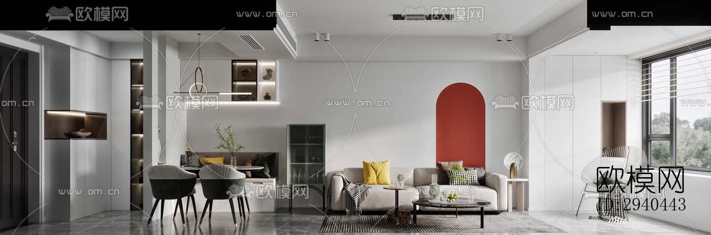 美式平层效果图下载（渲染图17）