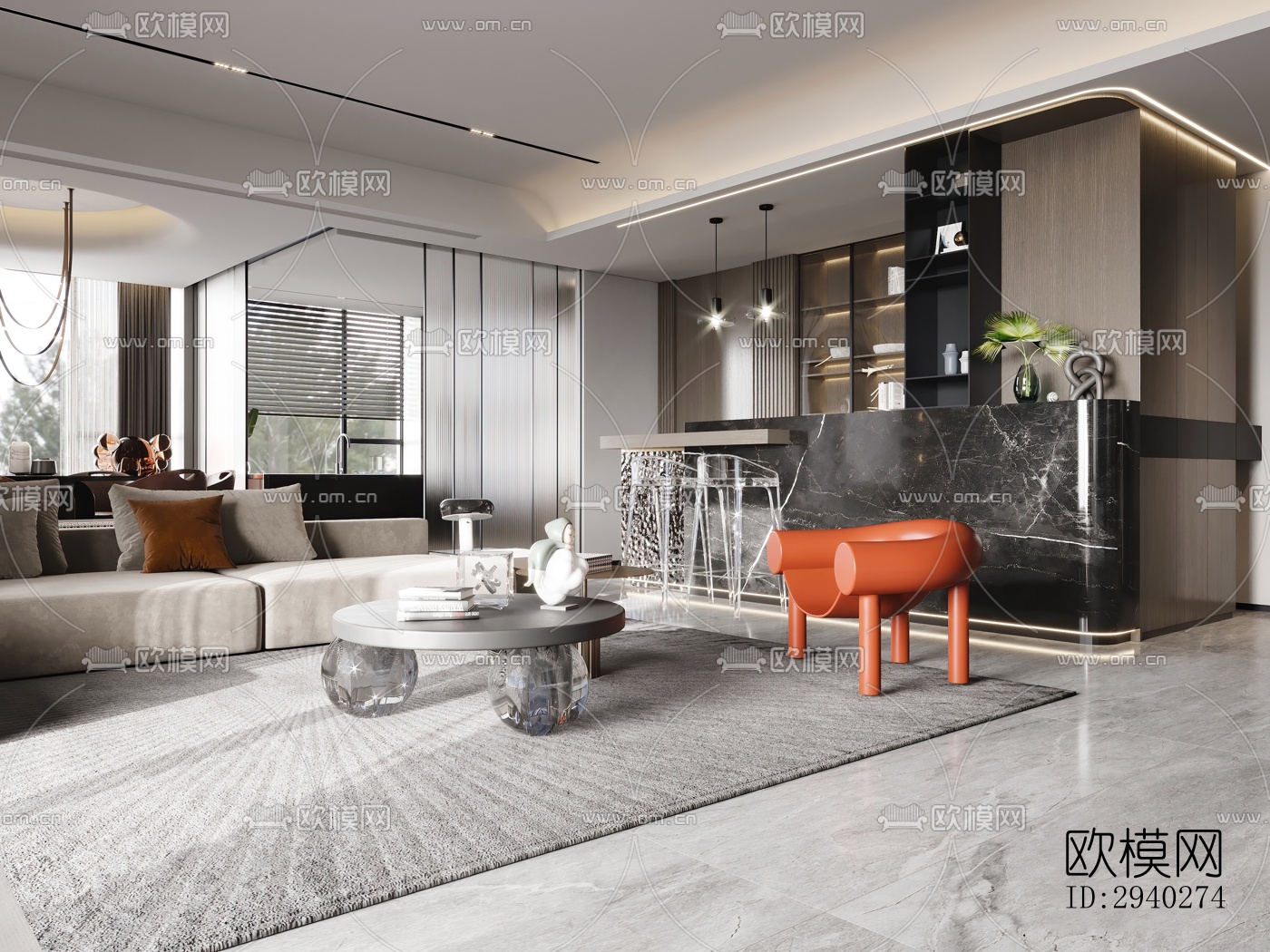 现代平层效果图下载（渲染图5）