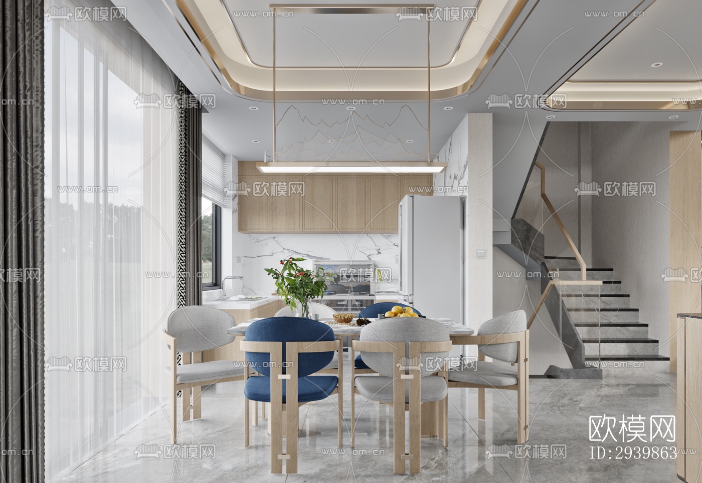 新中式别墅效果图下载（渲染图1）