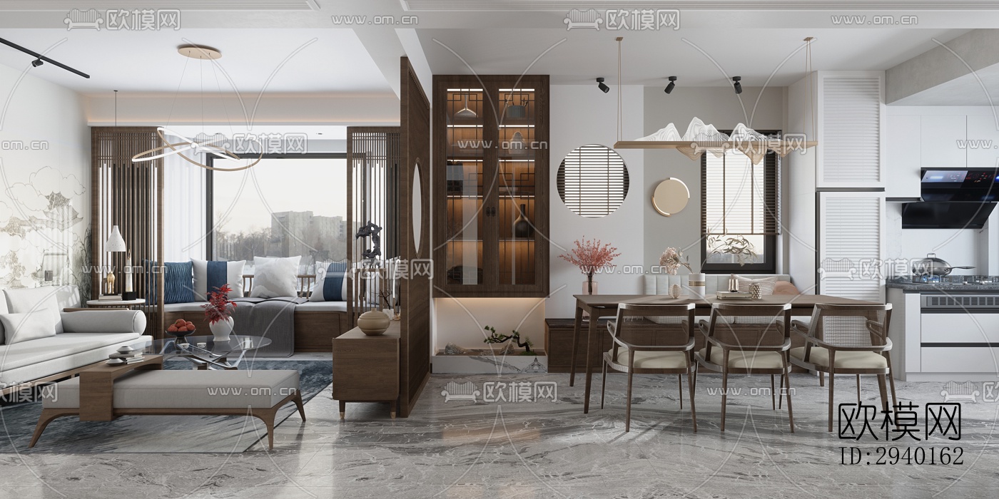 新中式平层效果图下载（渲染图4）