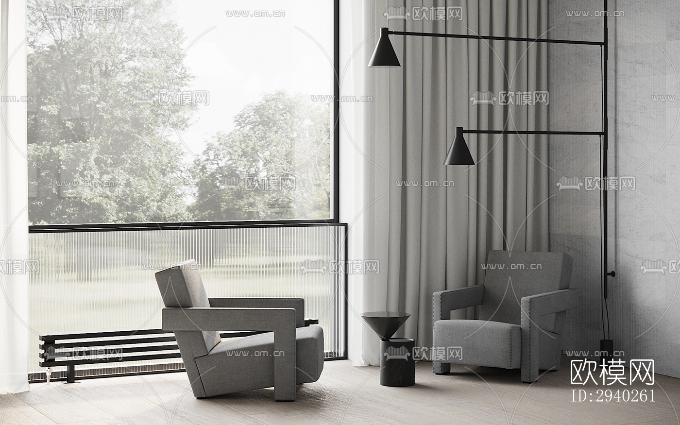 现代平层效果图下载（渲染图9）