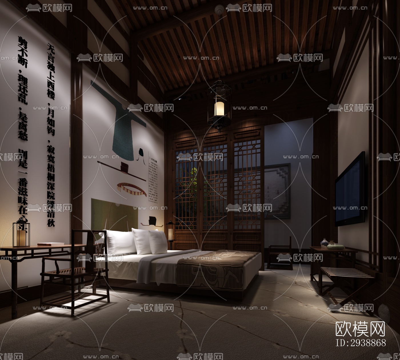 中式酒店民宿效果图下载（渲染图10）