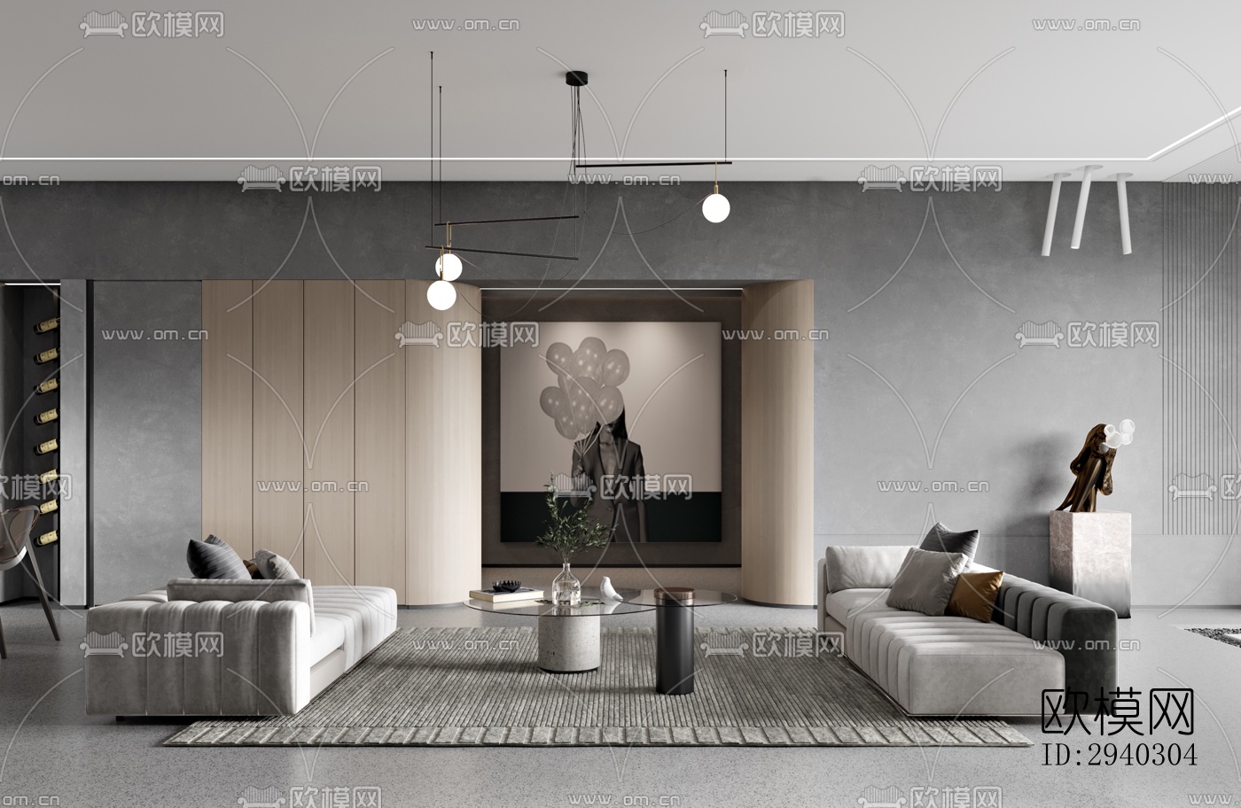 现代平层效果图下载（渲染图1）