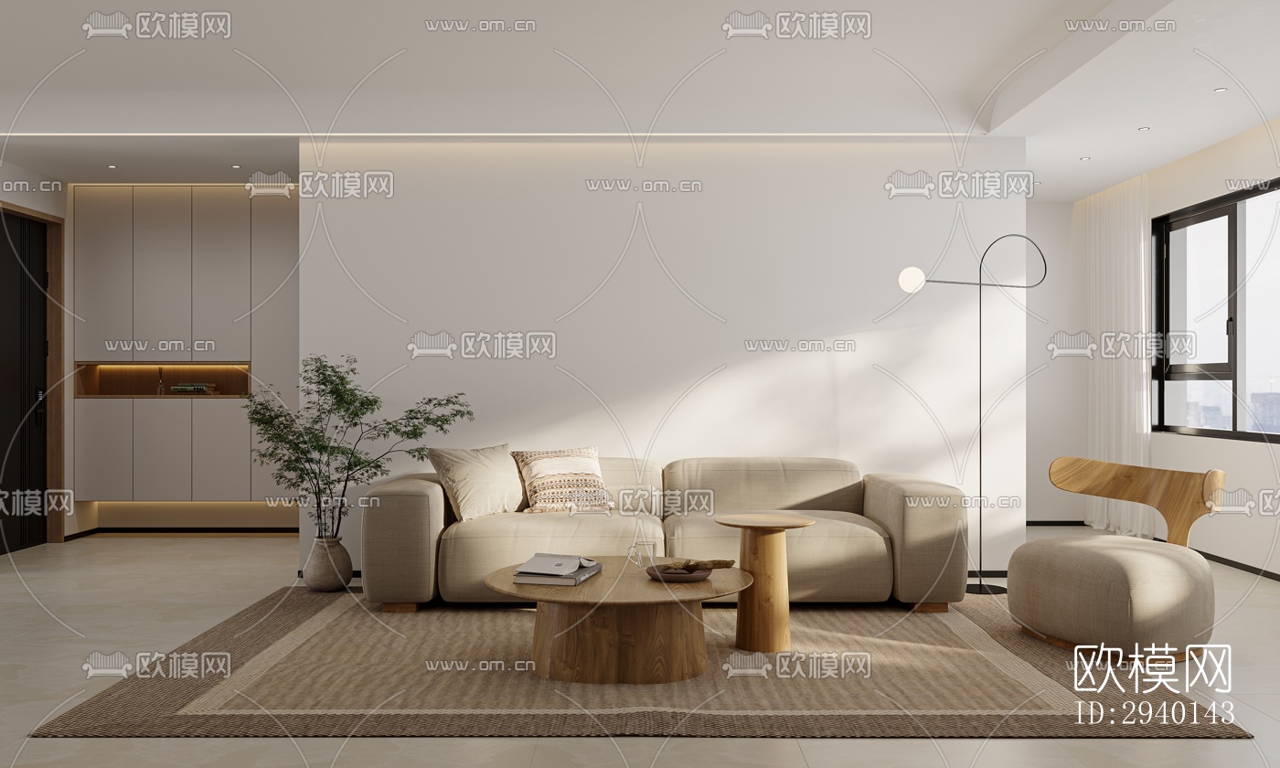 奶油风平层效果图下载（渲染图8）