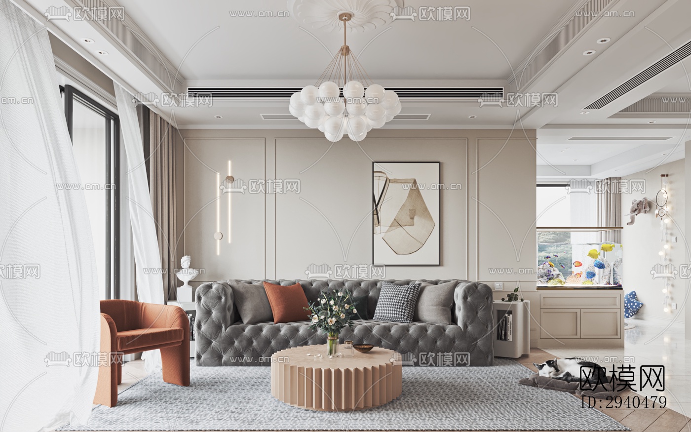 美式平层效果图下载（渲染图3）