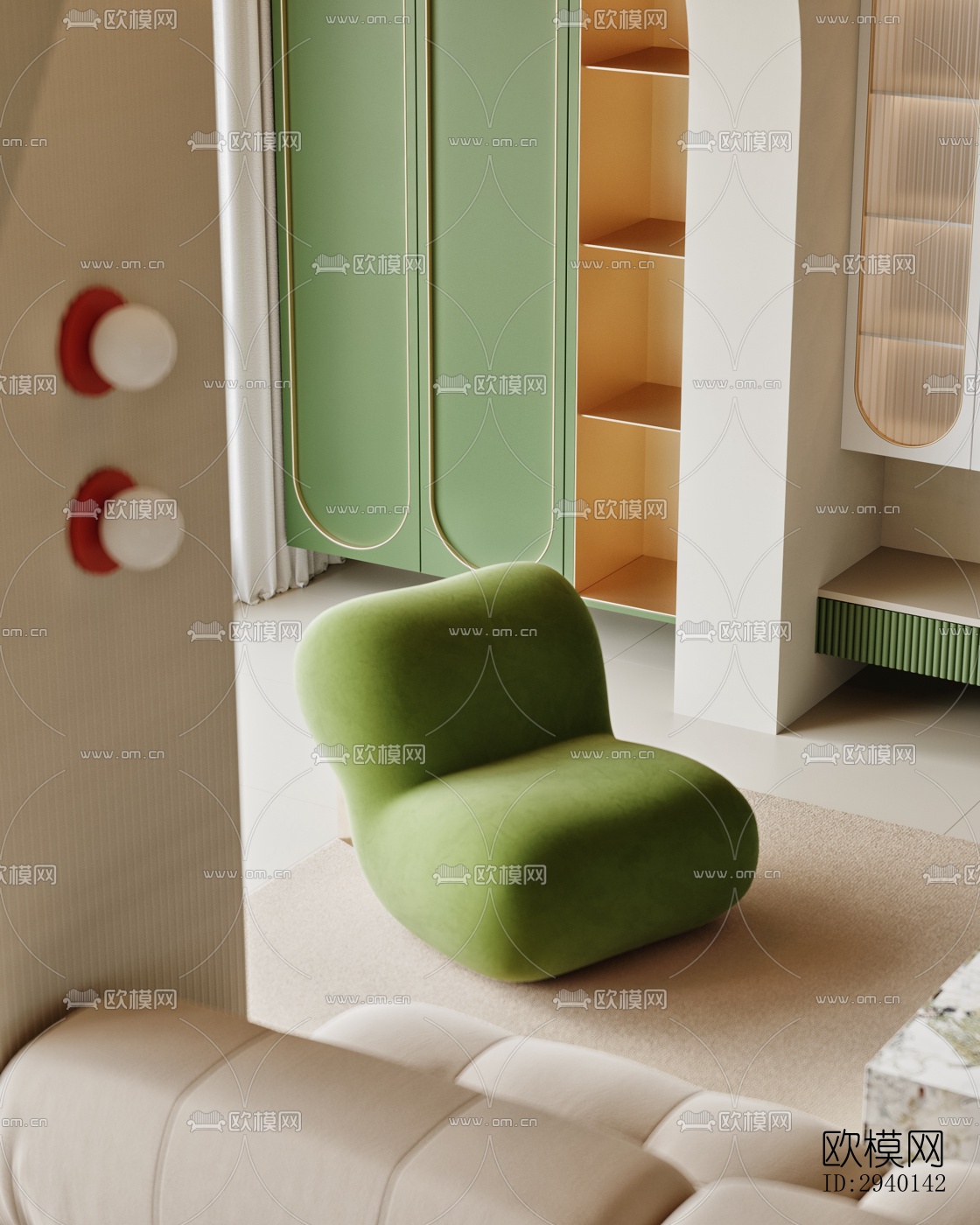 奶油风平层效果图下载（渲染图1）