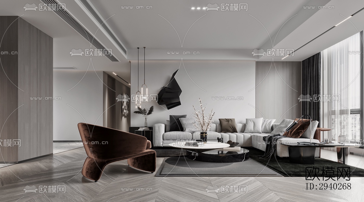 现代平层效果图下载（渲染图1）