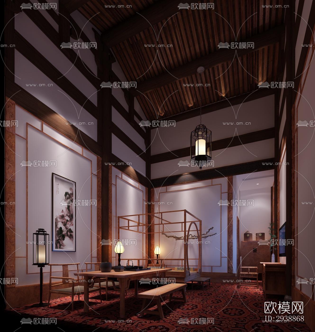 中式酒店民宿效果图下载（渲染图13）