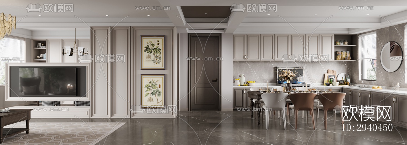 美式平层效果图下载（渲染图15）