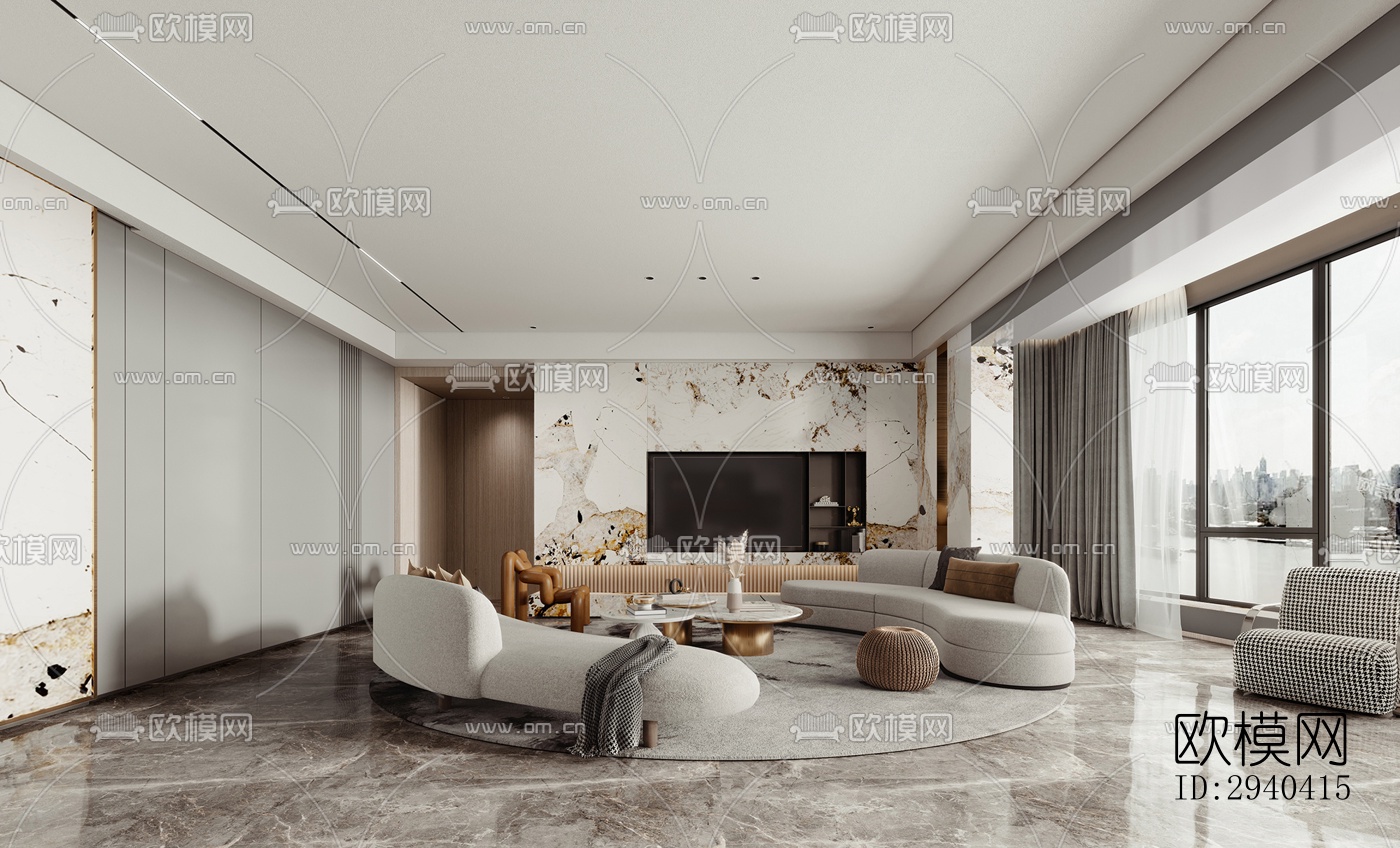 现代平层效果图下载（渲染图2）