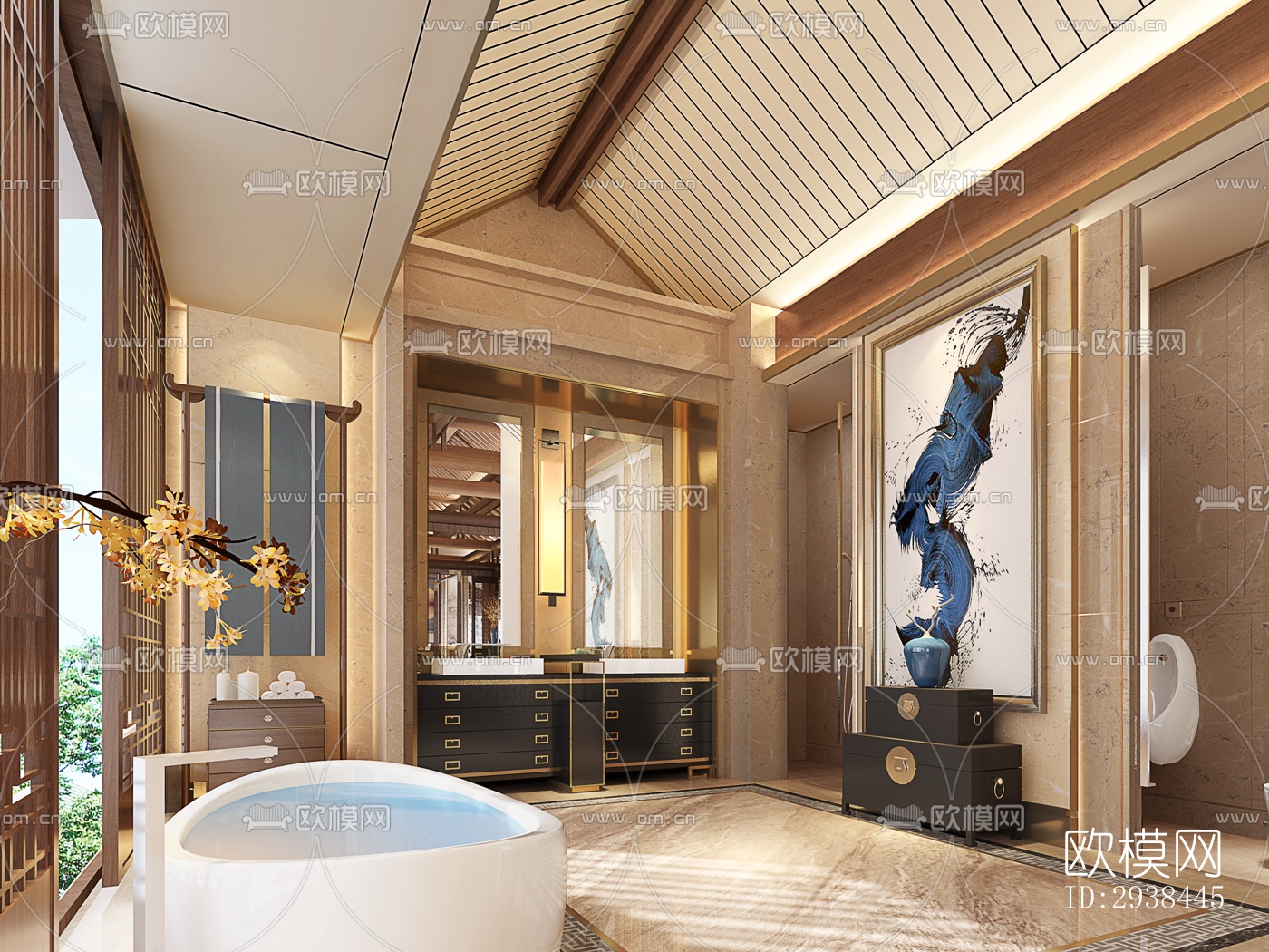 新中式售楼处效果图下载（渲染图14）