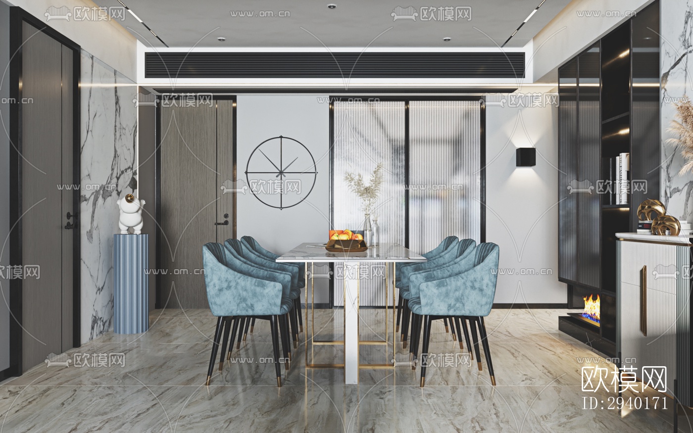 新中式平层效果图下载（渲染图3）