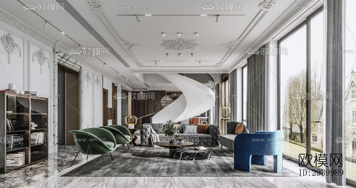 美式复式效果图下载（渲染图9）