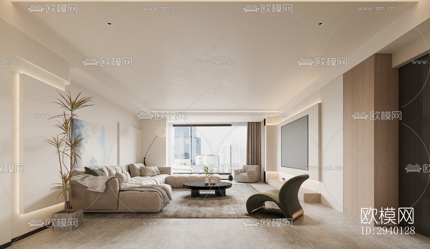 奶油风平层效果图下载（渲染图8）