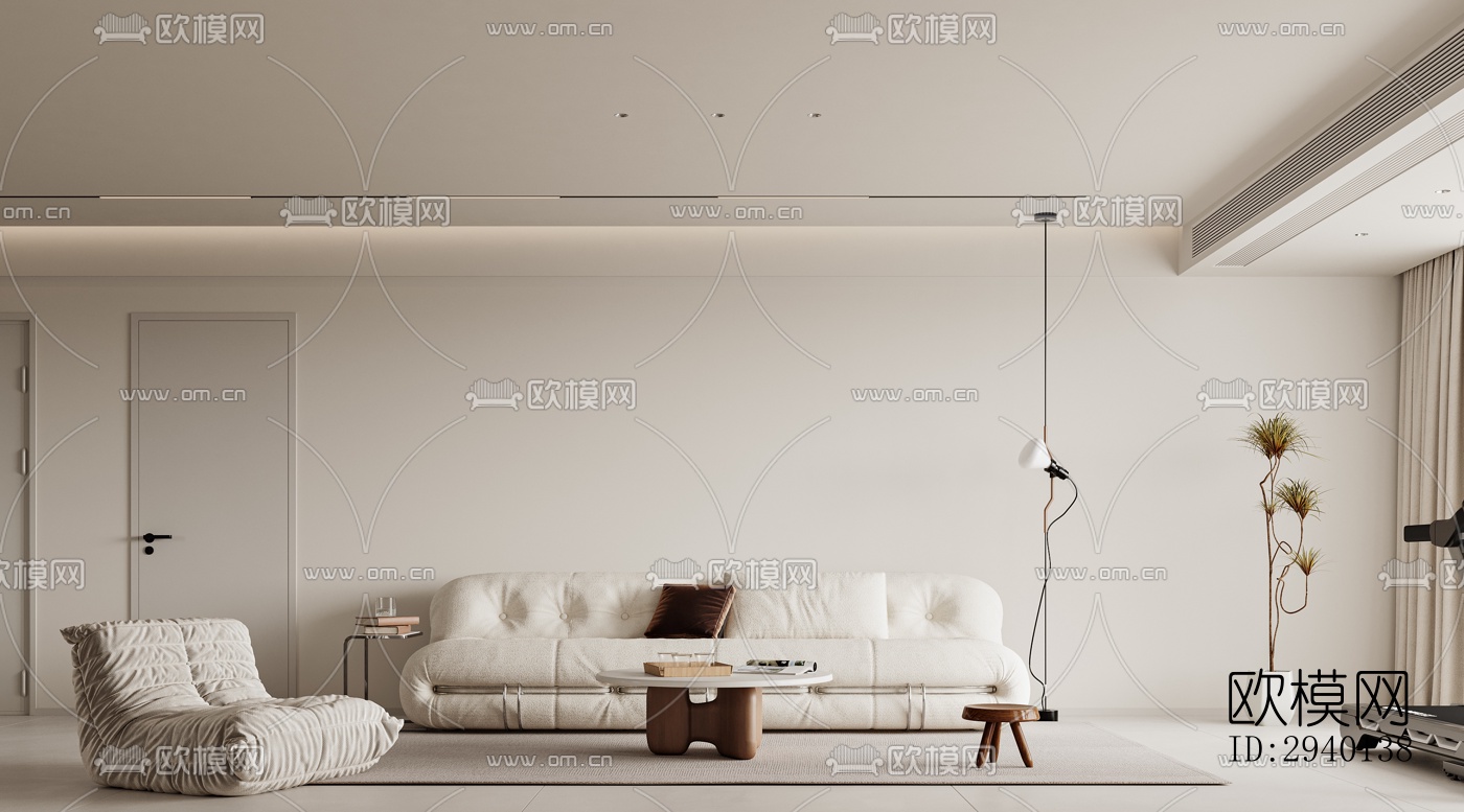 奶油风平层效果图下载（渲染图2）