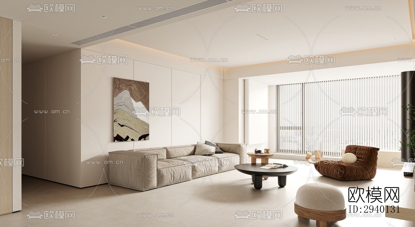 奶油风平层效果图下载（渲染图4）