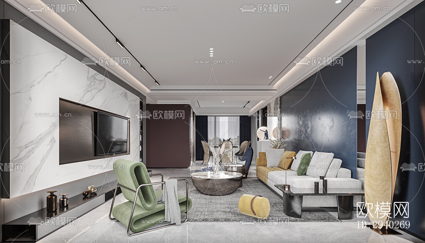 现代平层效果图下载（渲染图3）