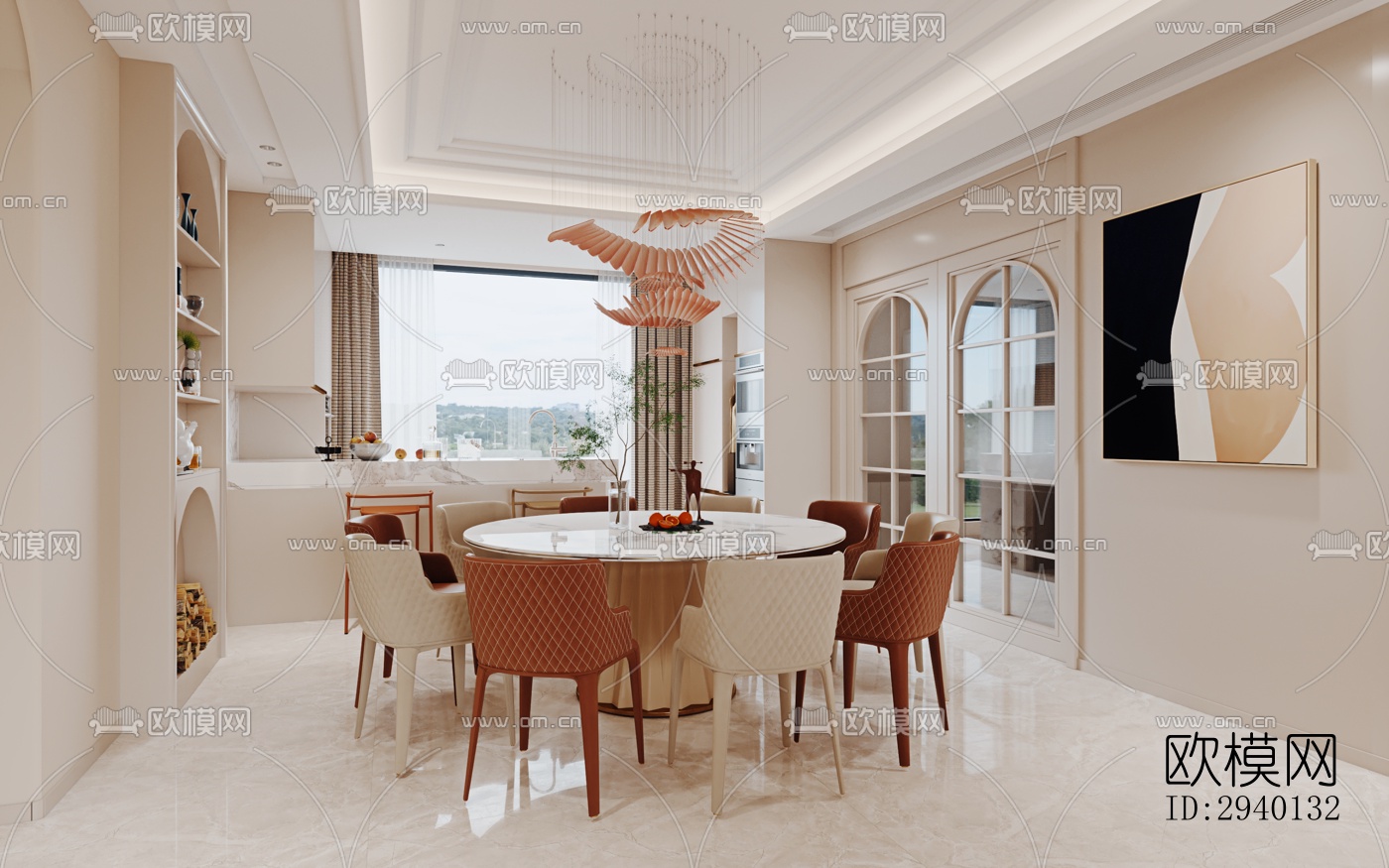 奶油风平层效果图下载（渲染图3）