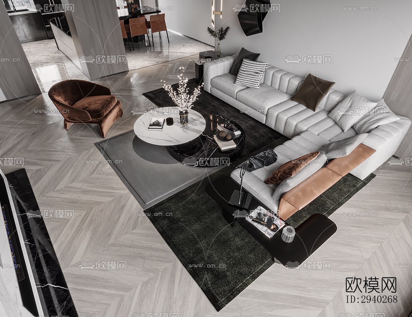 现代平层效果图下载（渲染图2）