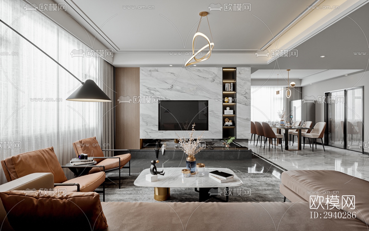 现代平层效果图下载（渲染图1）