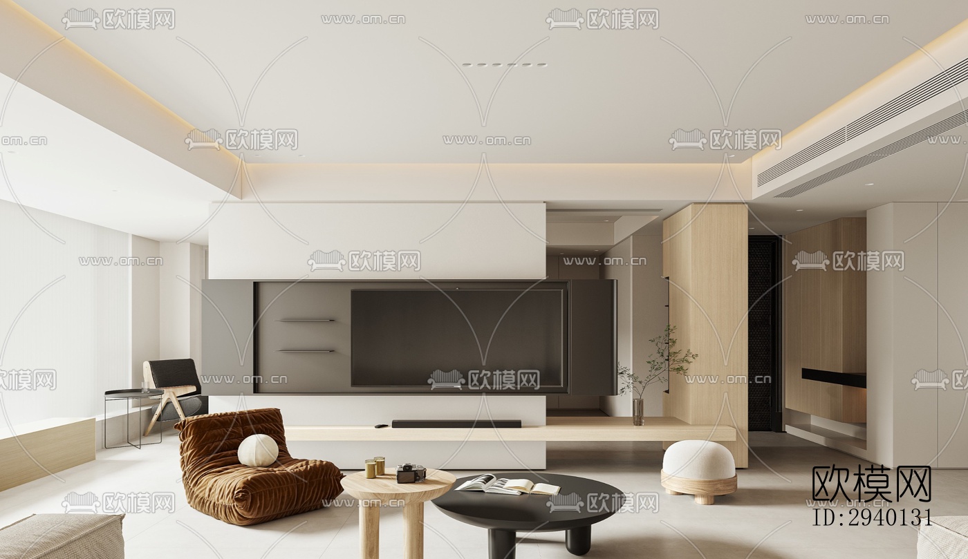 奶油风平层效果图下载（渲染图3）