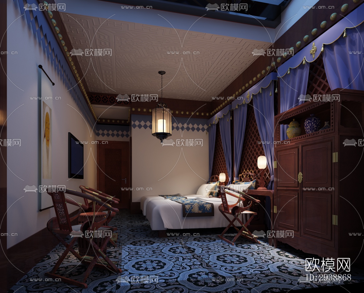 中式酒店民宿效果图下载（渲染图6）